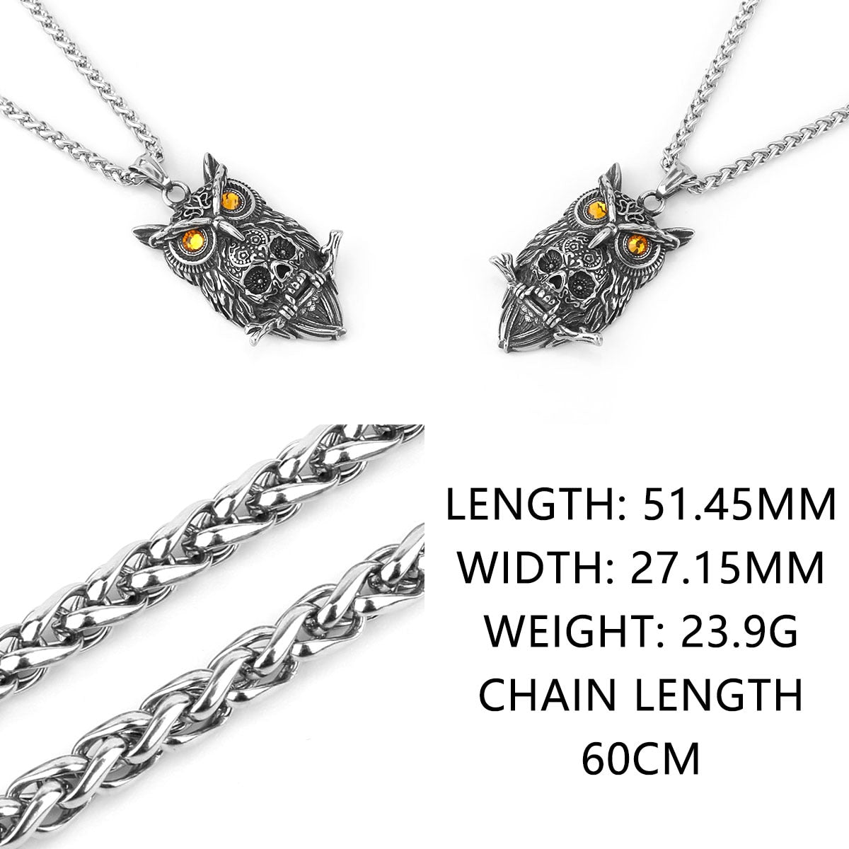 Gothic Owl Skull Pendant Necklace