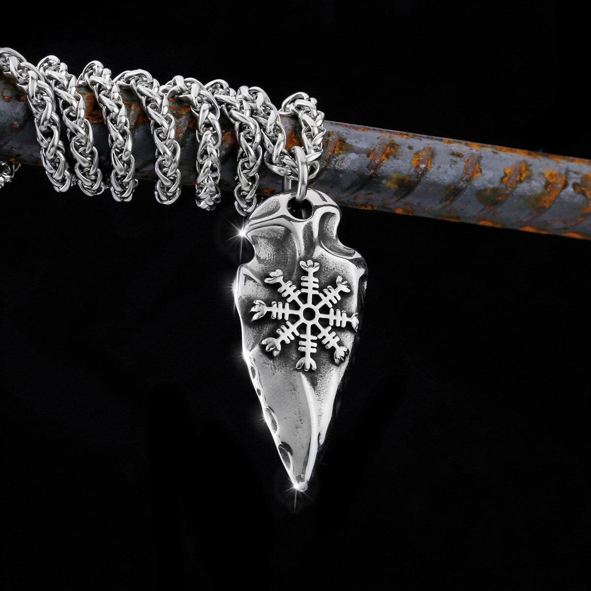 Spear Compass Road Sign Necklace