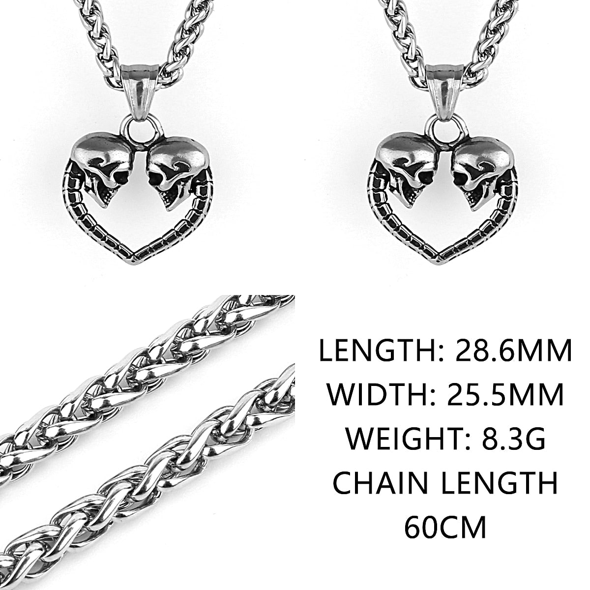 Double Skull Heart Necklace