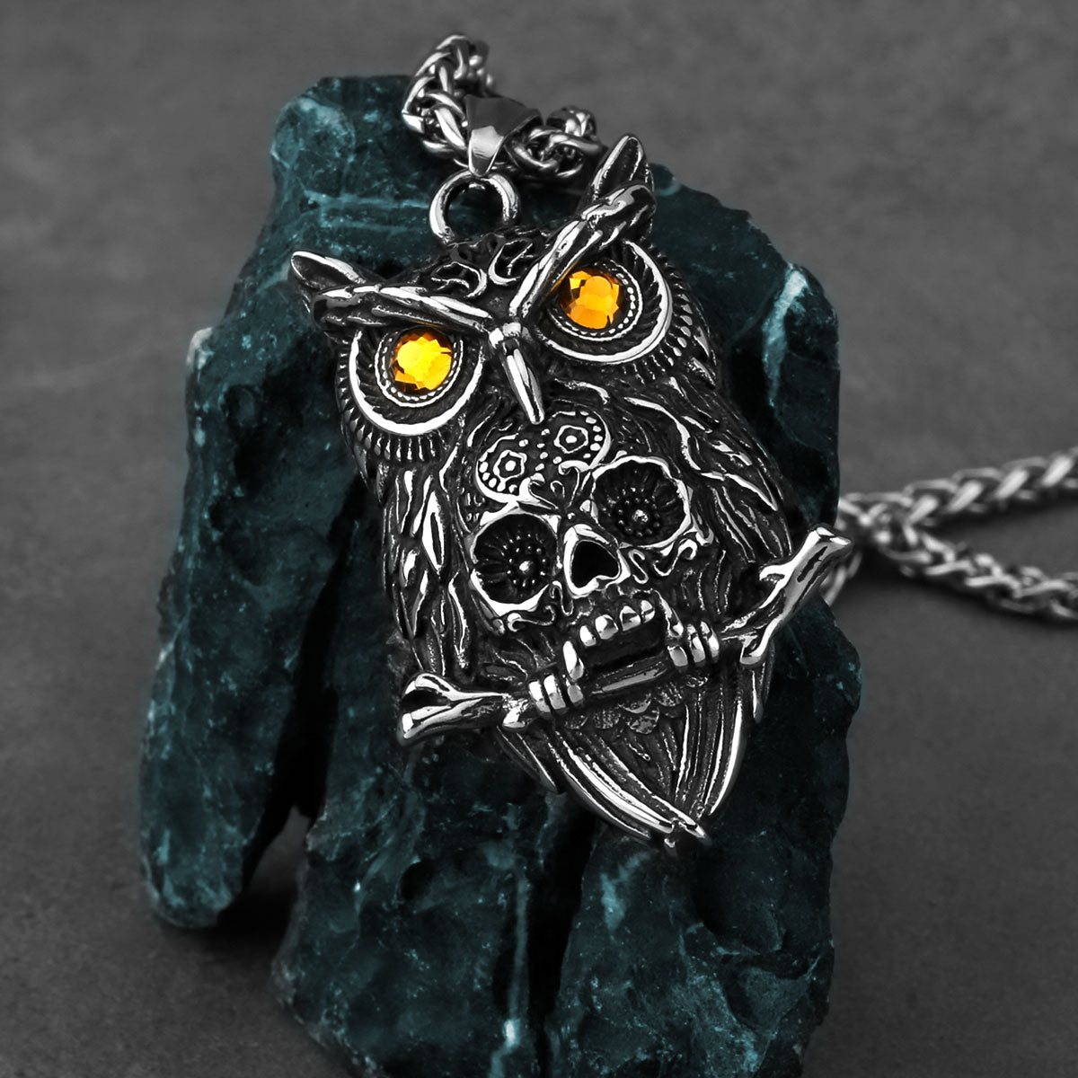 Gothic Owl Skull Pendant Necklace