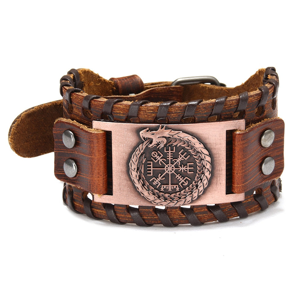 Ouroboros Viking Wide Leather Bracelet