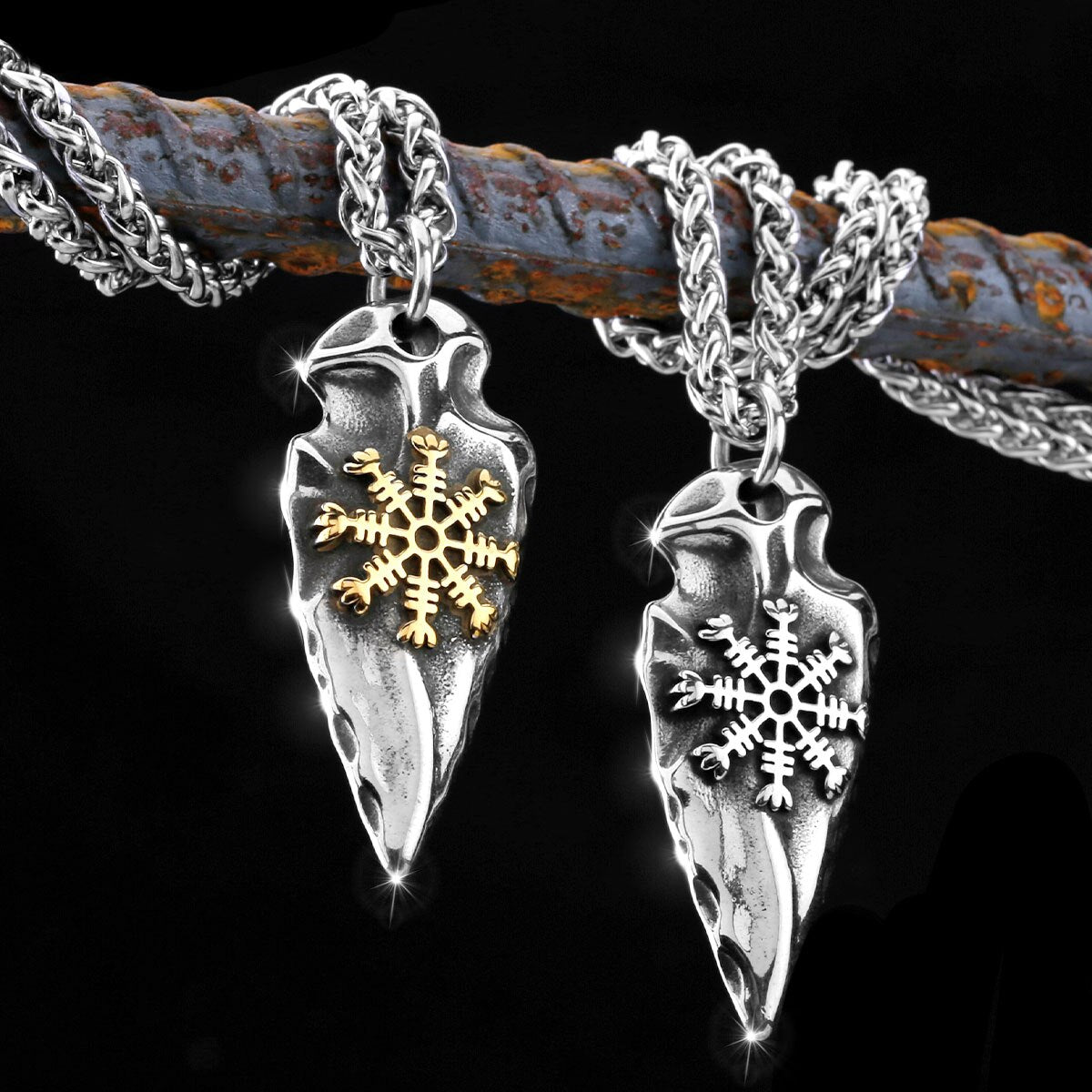 Spear Compass Road Sign Necklace