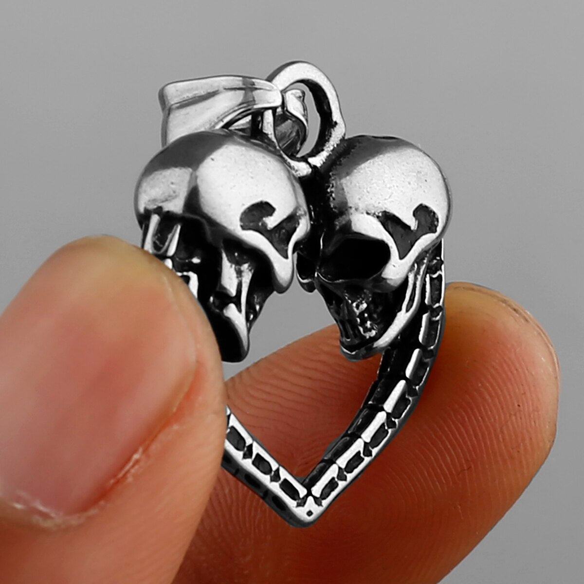 Double Skull Heart Necklace
